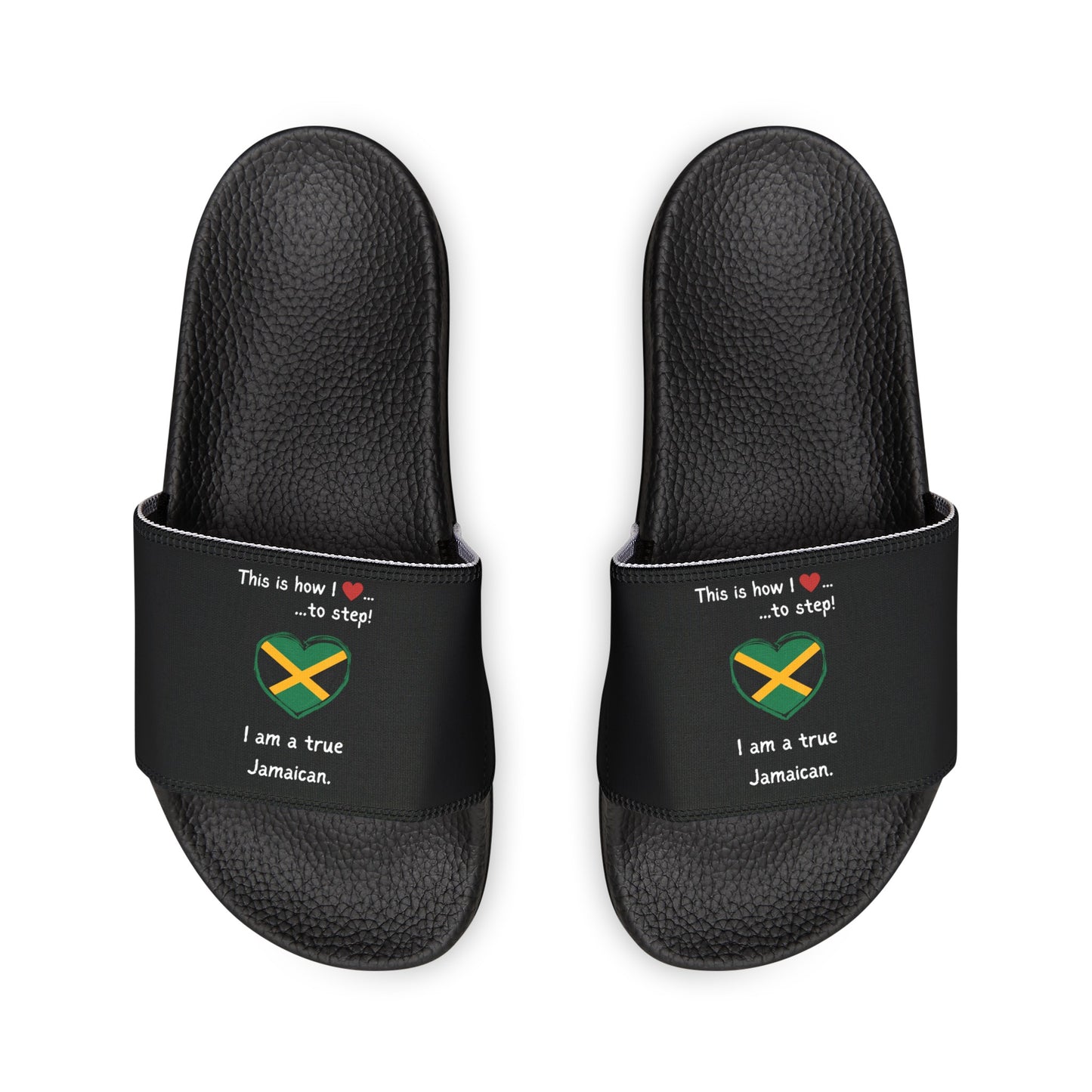 Women's PU Slide Sandals - Step into Jamaican pride with our newly designed Heart-shaped Jamaican flag slider footwear from LoveJustJules!