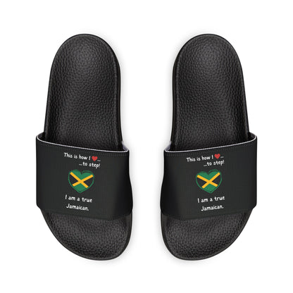 Women's PU Slide Sandals - Step into Jamaican pride with our newly designed Heart-shaped Jamaican flag slider footwear from LoveJustJules!