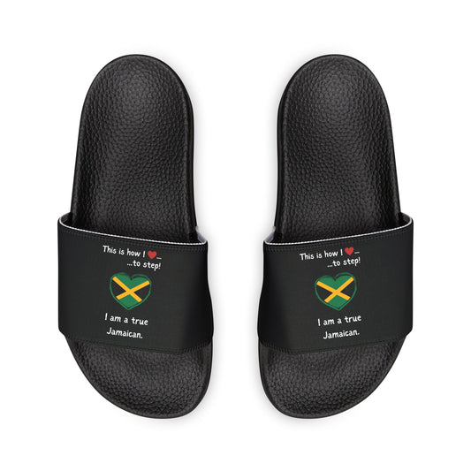 Women's PU Slide Sandals - Step into Jamaican pride with our newly designed Heart-shaped Jamaican flag slider footwear from LoveJustJules!