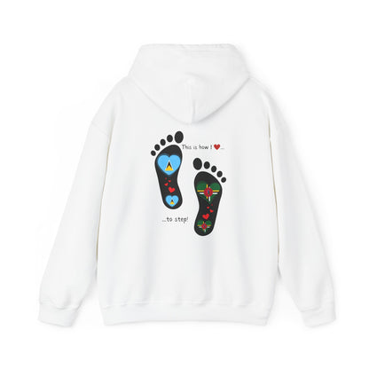 Saint Lucia & Dominica Flag Footprints Unisex Hoodie: Express dual-nationality Caribbean pride with unique designs on cozy sweatshirts