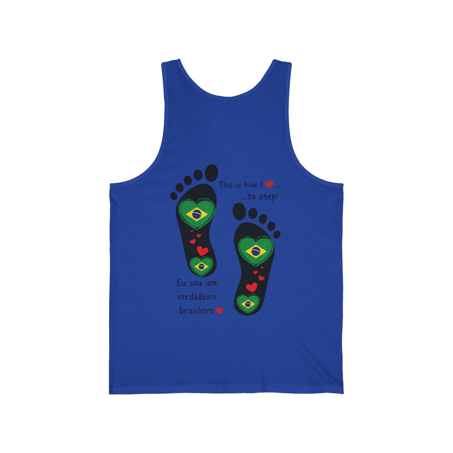 Unisex Jersey Tank -  Celebrate Your Heritage with Our Brazilian Flag Heart Footprint Jersey Vest Top