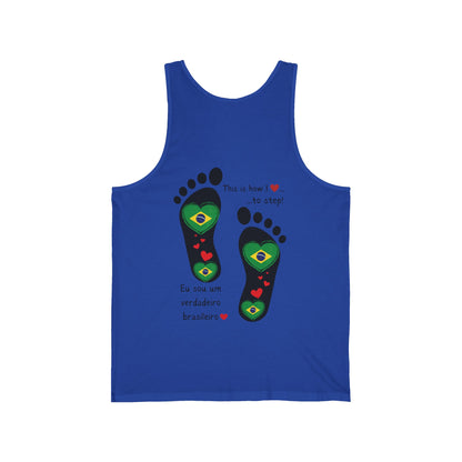 Unisex Jersey Tank -  Celebrate Your Heritage with Our Brazilian Flag Heart Footprint Jersey Vest Top