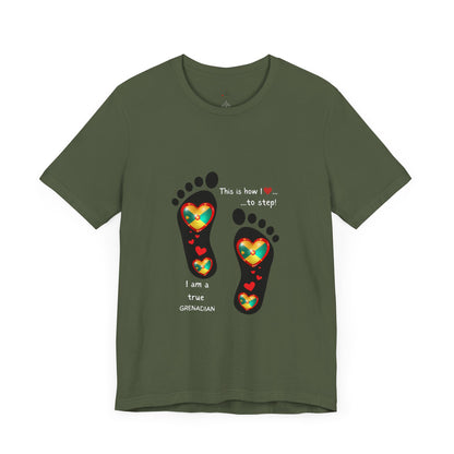 Unisex Jersey Short Sleeve Tee - LoveJustJules Grenadian Heart Flag Tee - Gift Idea