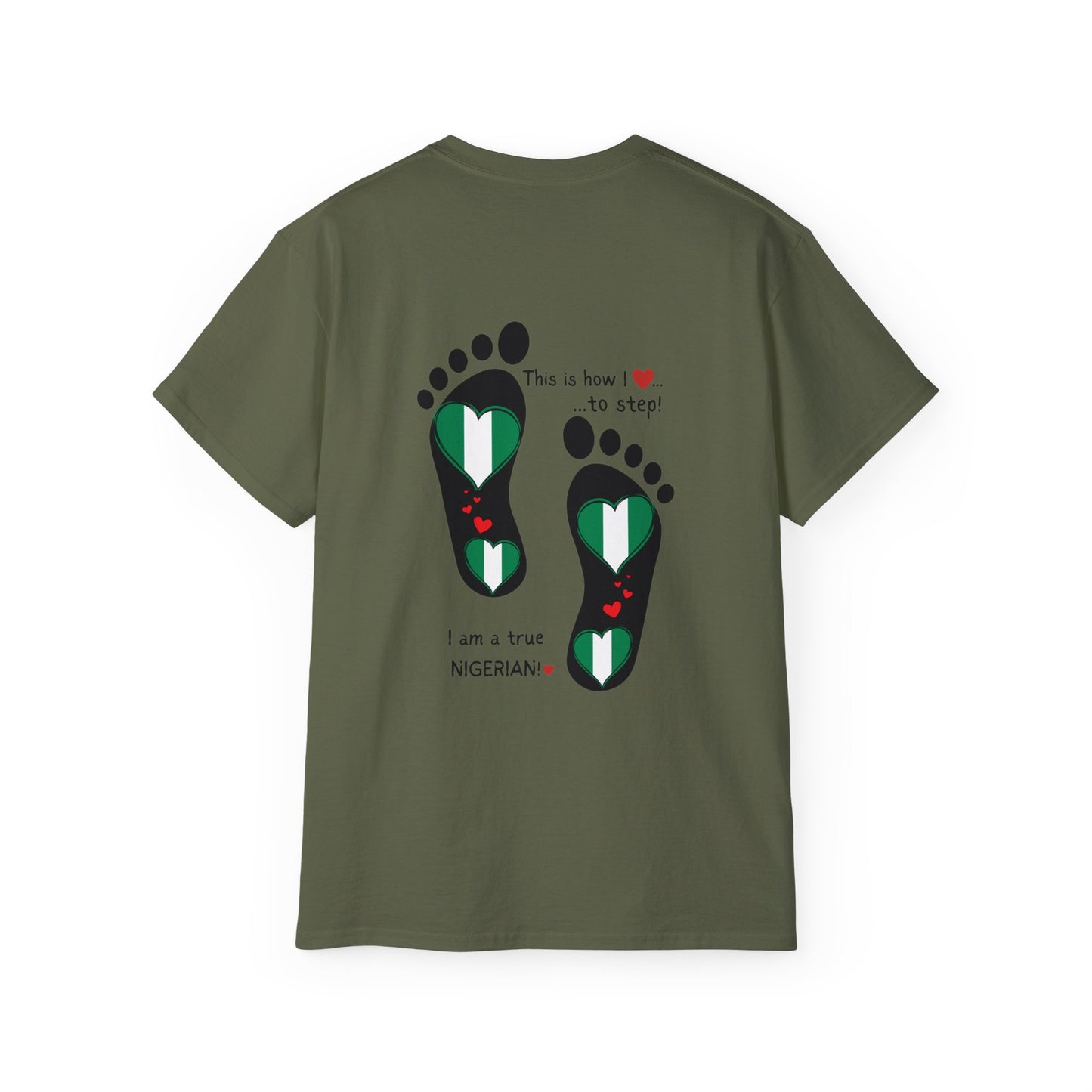 Unisex Ultra Cotton Tee - Nigerian Heart-Shaped Flag in Footprints