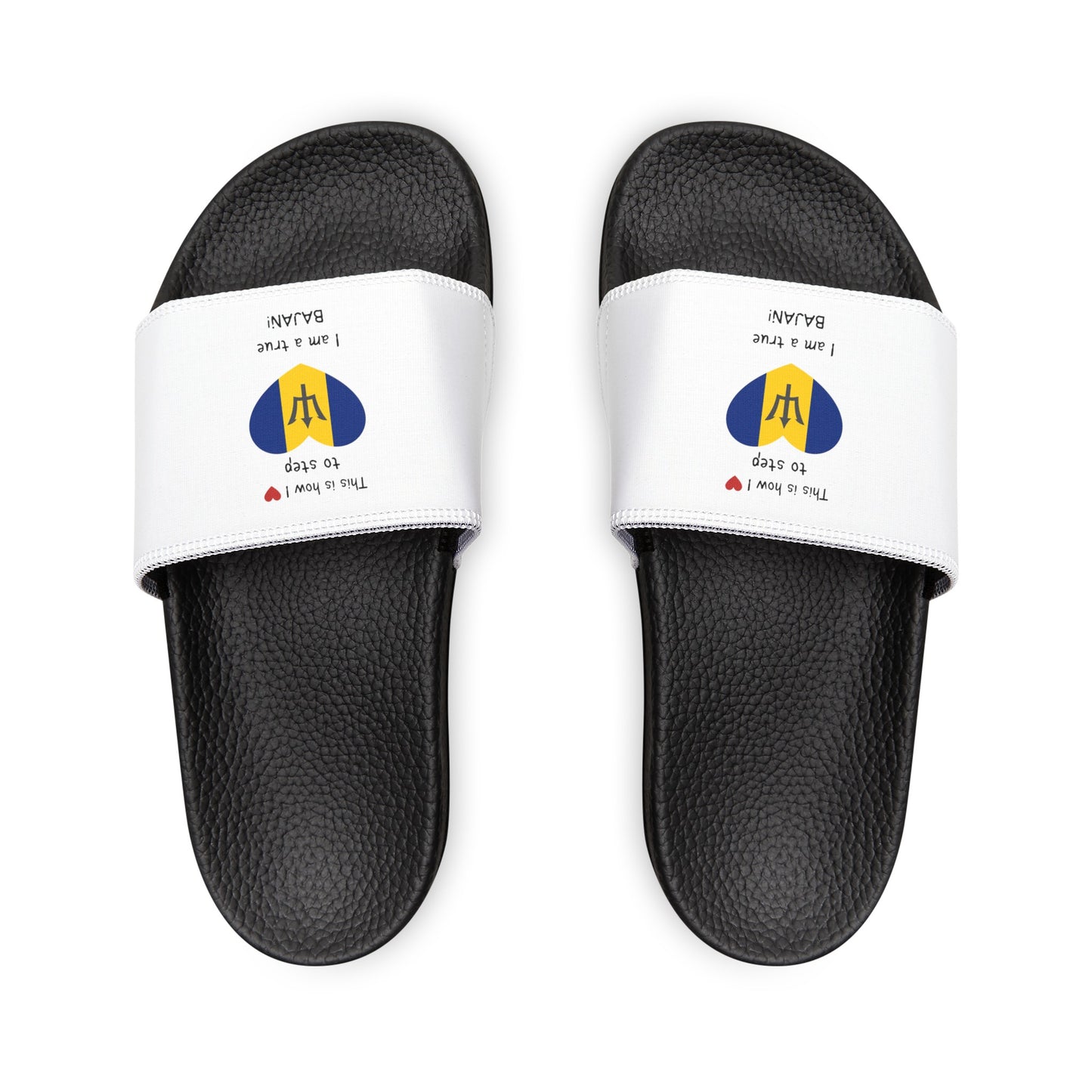 Women's PU Slide Sandals - Walking in Your Bajan Pride - Barbados Heart-Shaped Flag Sliders.