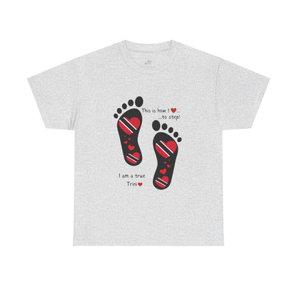 Introducing LoveJustJules's Exclusive Trinidad & Tobago Heart-Shaped Flags Footprint Tee - Trini flags in footprints.  Gift Idea.