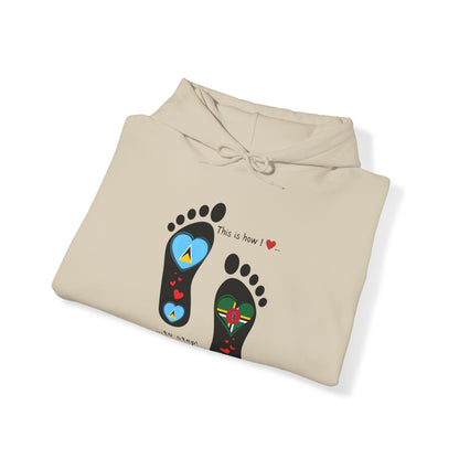 Saint Lucia & Dominica Flag Footprints Unisex Hoodie: Express dual-nationality Caribbean pride with unique designs on cozy sweatshirts