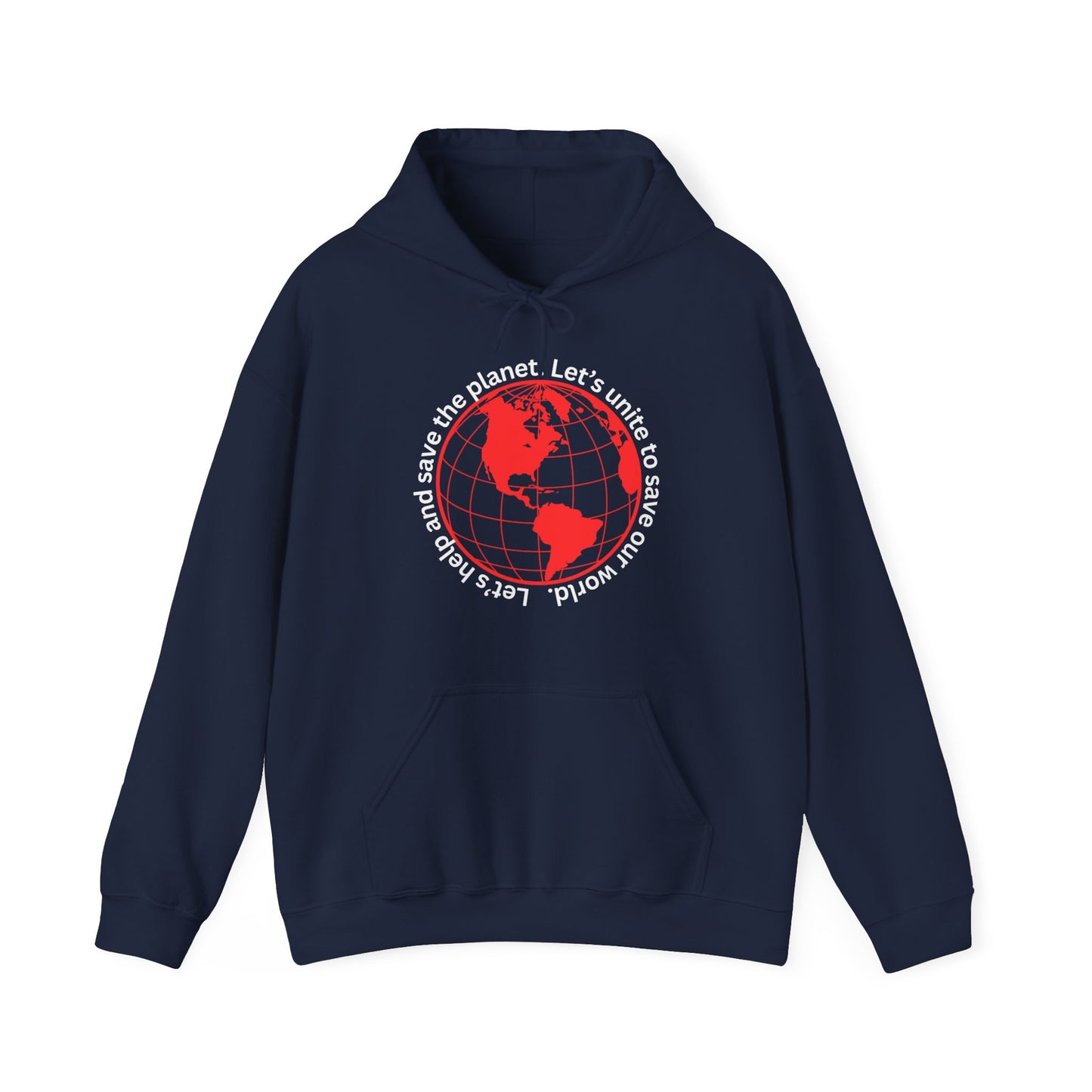 Red World Outline Hooded Top. Eco-friendly fashion with a message. Save the planet, unite the world.