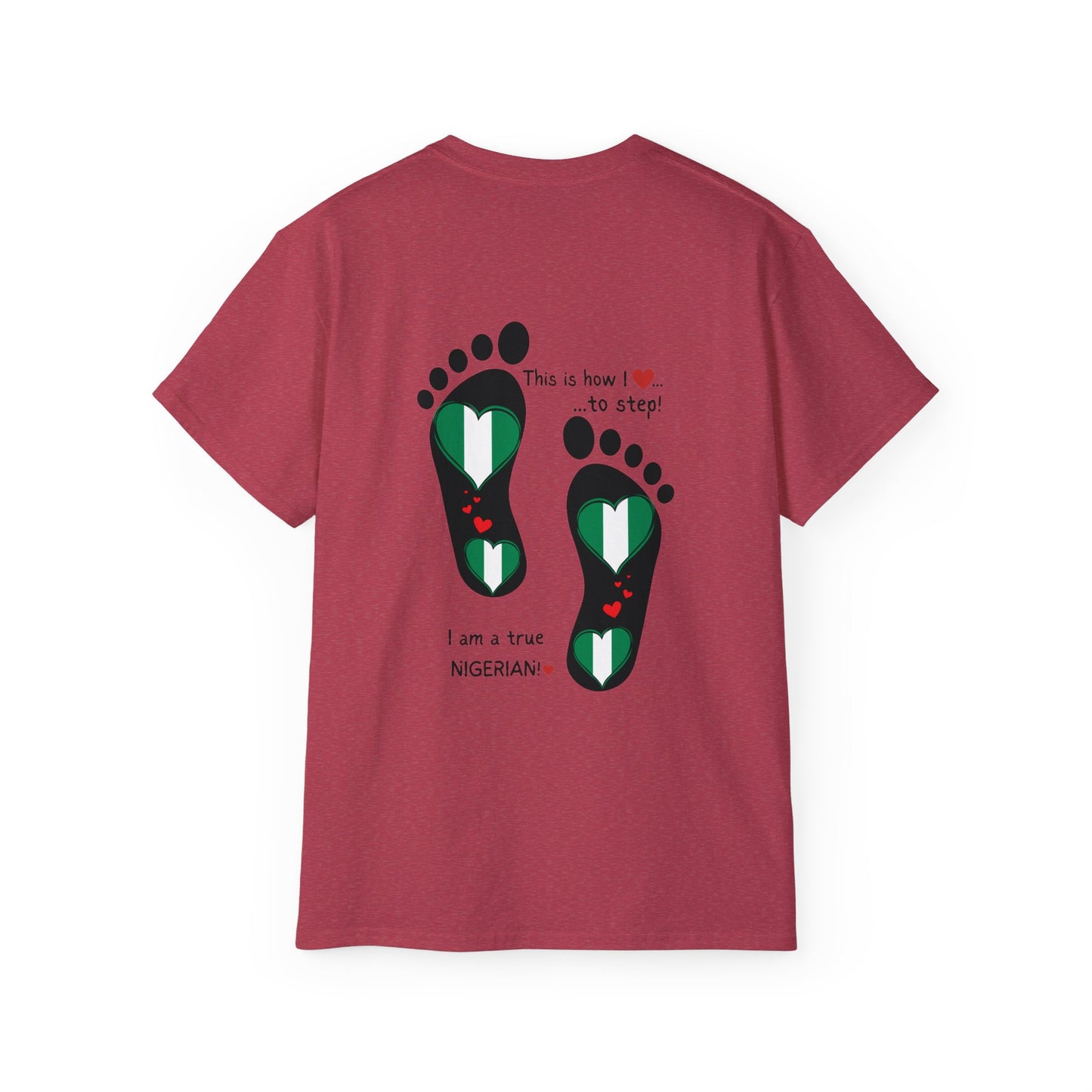 Unisex Ultra Cotton Tee - Nigerian Heart-Shaped Flag in Footprints