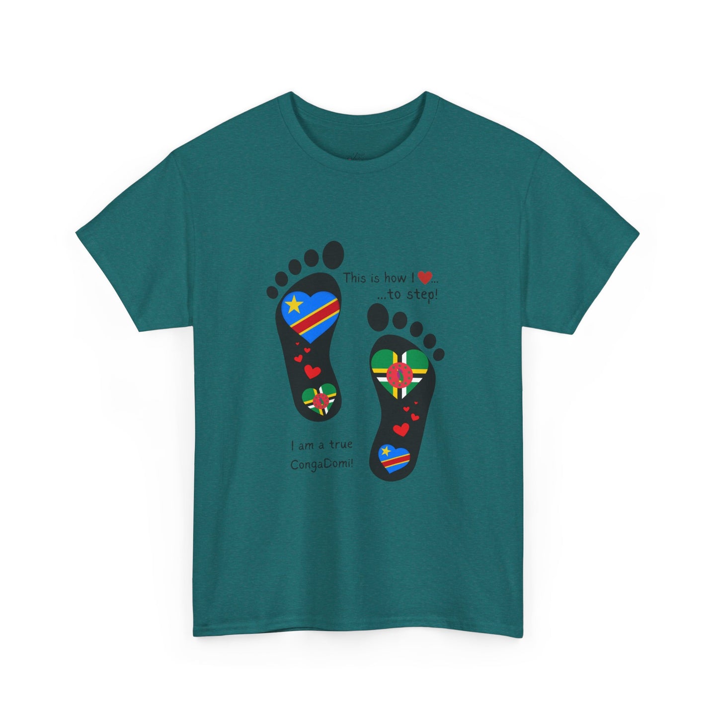 Unisex Heavy Cotton Tee - LoveJustJules - "Heritage Fusion: Celebrating Congo & Dominica in Every Step"