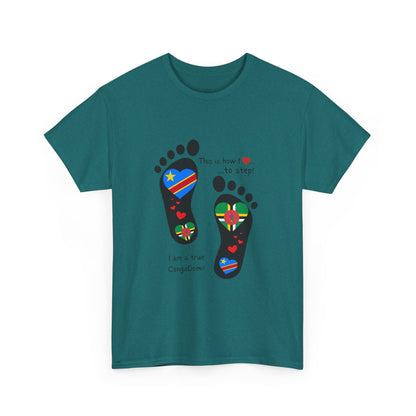 Unisex Heavy Cotton Tee - LoveJustJules - "Heritage Fusion: Celebrating Congo & Dominica in Every Step"