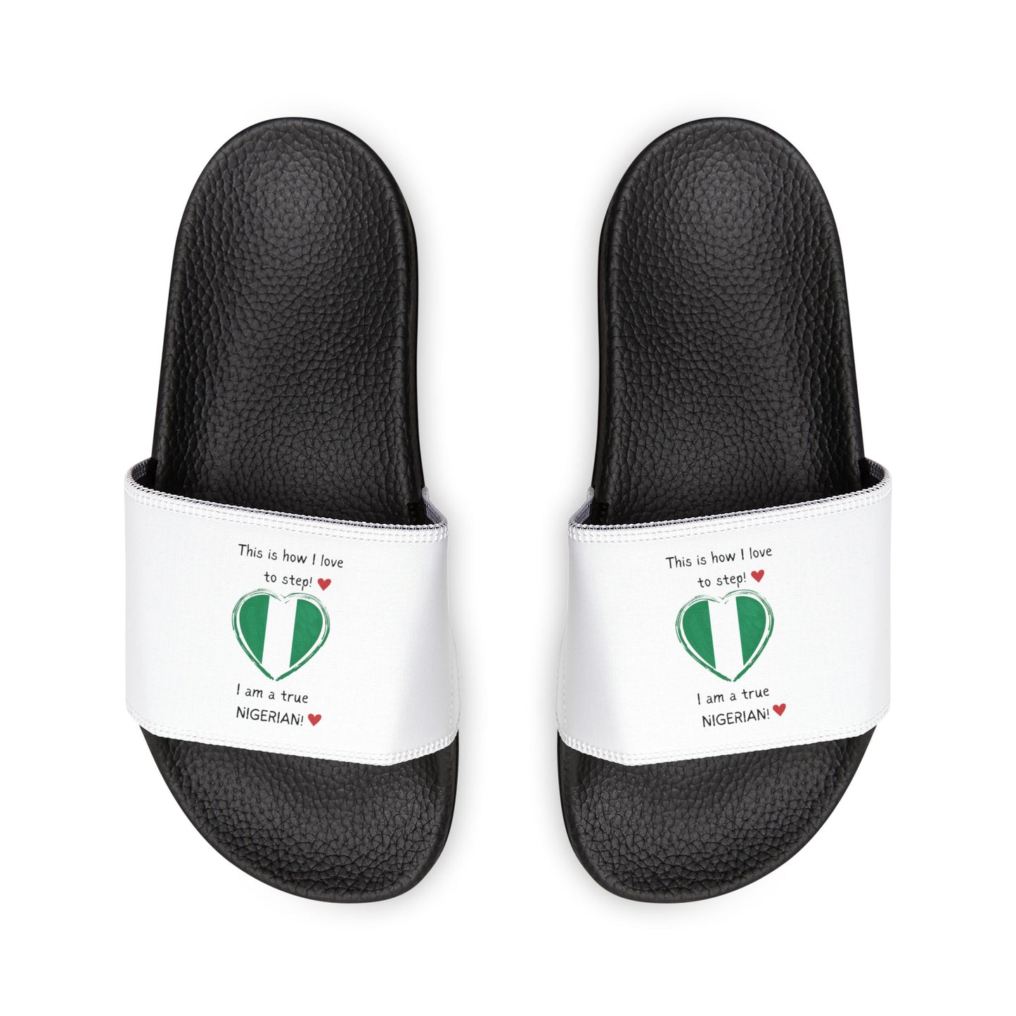 Women's Removable-Strap Sandals - Step into Nigerian pride with our Heart-shaped Nigerian flag slider footwear from LoveJustJules!