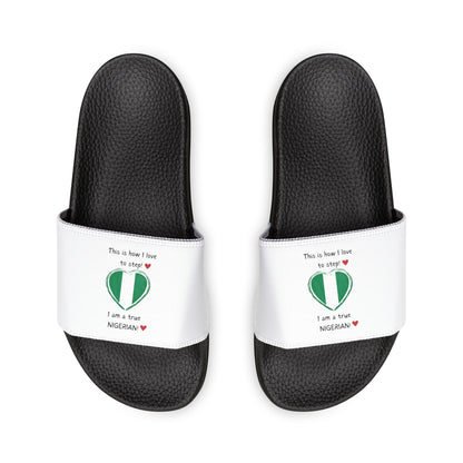 Women's Removable-Strap Sandals - Step into Nigerian pride with our Heart-shaped Nigerian flag slider footwear from LoveJustJules!