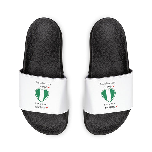 Women's Removable-Strap Sandals - Step into Nigerian pride with our Heart-shaped Nigerian flag slider footwear from LoveJustJules!