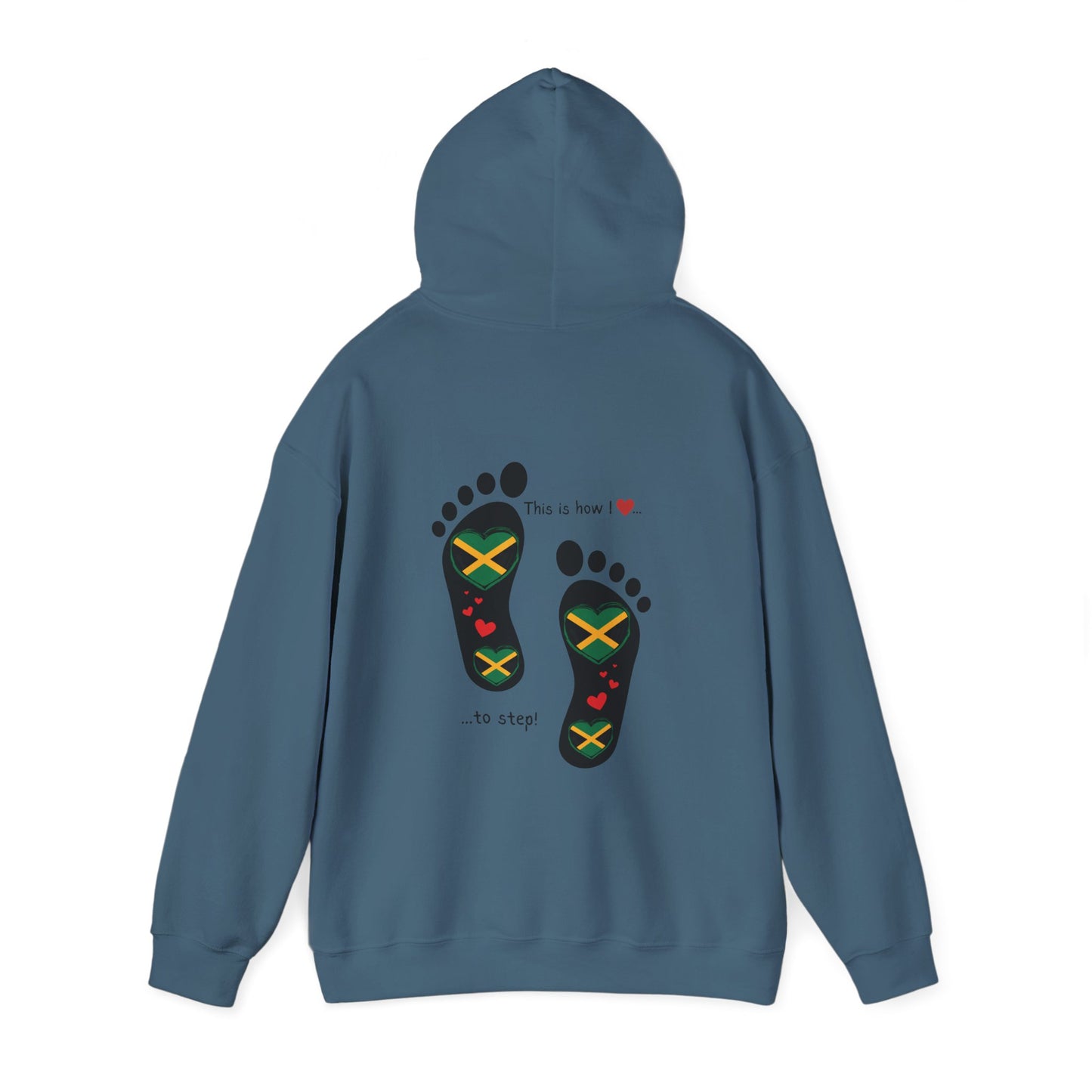 Jamaican Heritage Heart-Shaped Flag Footprints Unisex Hooded Top