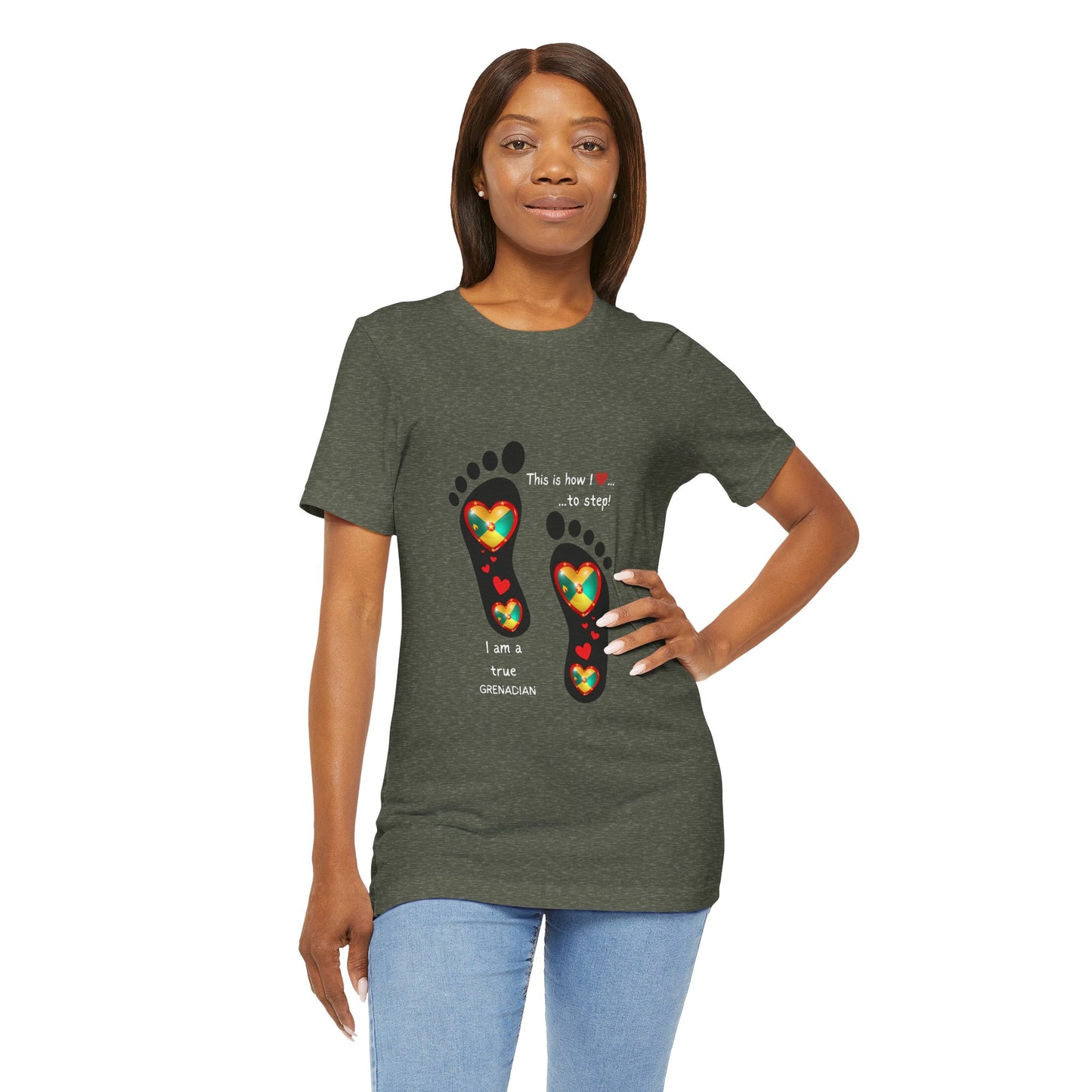 Unisex Jersey Short Sleeve Tee - LoveJustJules Grenadian Heart Flag Tee - Gift Idea