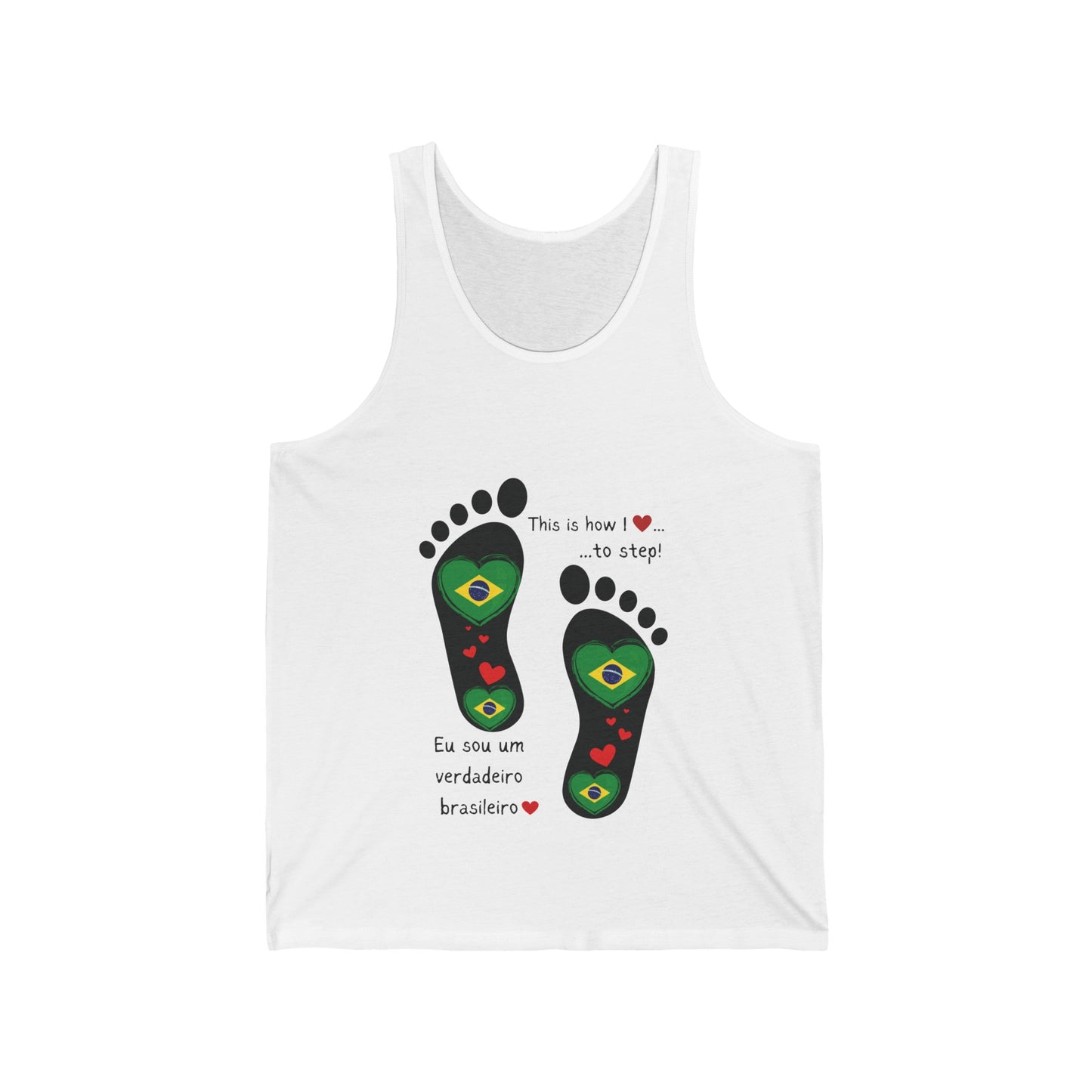 Unisex Jersey Tank -  Celebrate Your Heritage with Our Brazilian Flag Heart Footprint Jersey Vest Top