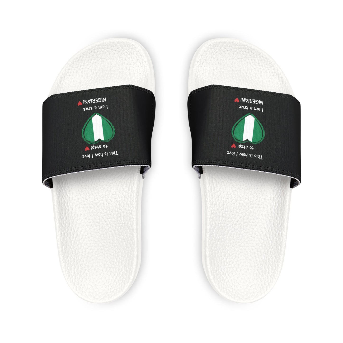 Removable-Strap Sandals - Step into Nigerian pride with our Heart-shaped Nigerian flag slider footwear from LoveJustJules!