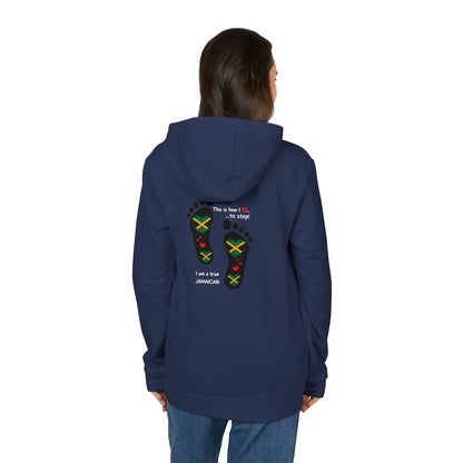 adidas® Unisex Fleece Hoodie - LoveJustJules Heart-Shaped Flag of Jamaica in Footprints Top - A Fusion of Style, Patriotism, and adidas® Quality -