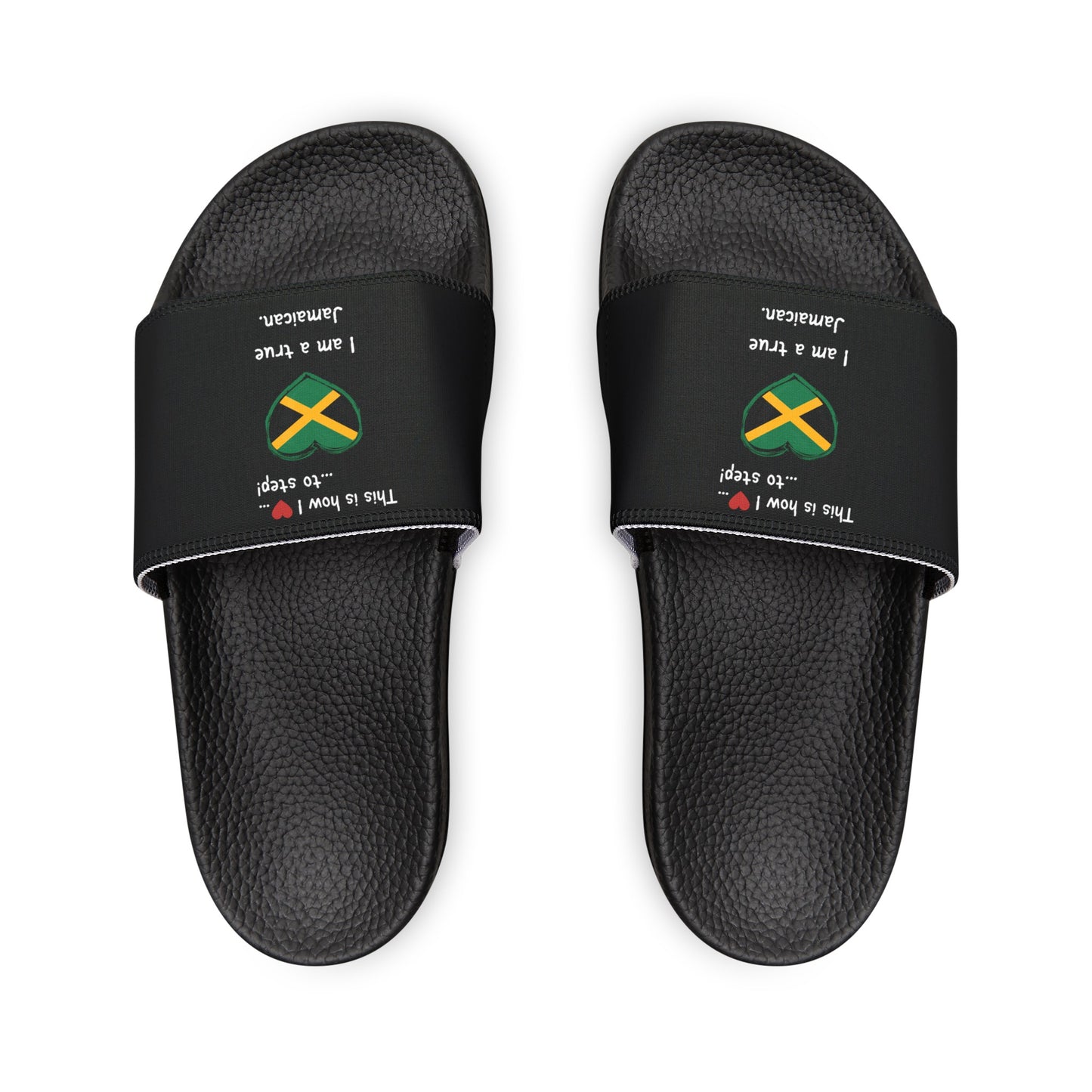 Women's PU Slide Sandals - Step into Jamaican pride with our newly designed Heart-shaped Jamaican flag slider footwear from LoveJustJules!