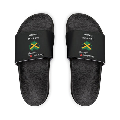 Women's PU Slide Sandals - Step into Jamaican pride with our newly designed Heart-shaped Jamaican flag slider footwear from LoveJustJules!