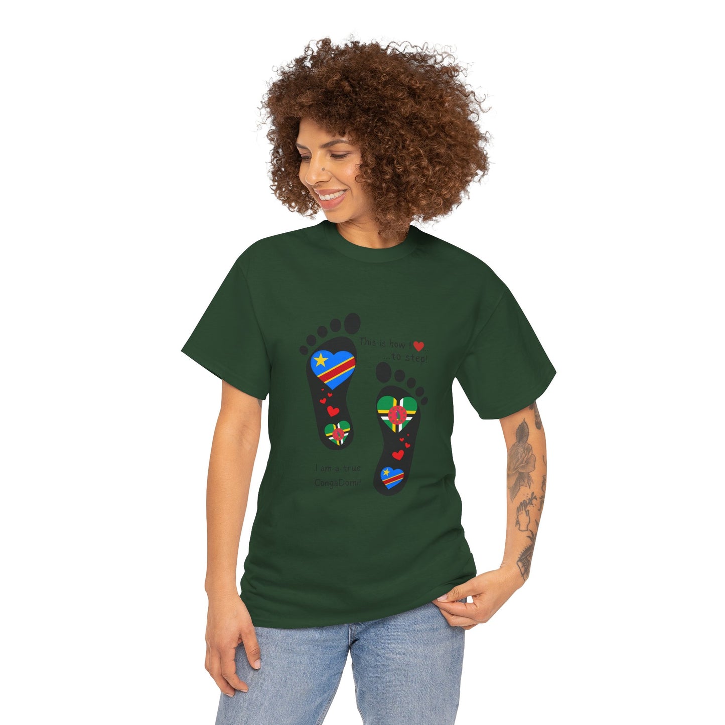 Unisex Heavy Cotton Tee - LoveJustJules - "Heritage Fusion: Celebrating Congo & Dominica in Every Step"