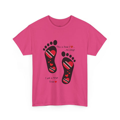 Introducing LoveJustJules's Exclusive Trinidad & Tobago Heart-Shaped Flags Footprint Tee - Trini flags in footprints.  Gift Idea.