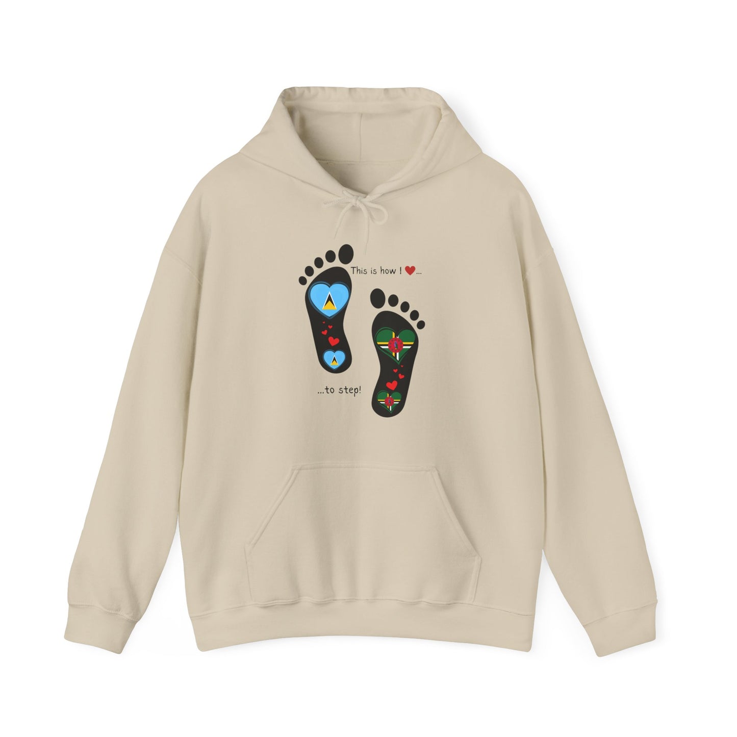 Saint Lucia & Dominica Flag Footprints Unisex Hoodie: Express dual-nationality Caribbean pride with unique designs on cozy sweatshirts