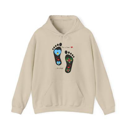 Saint Lucia & Dominica Flag Footprints Unisex Hoodie: Express dual-nationality Caribbean pride with unique designs on cozy sweatshirts