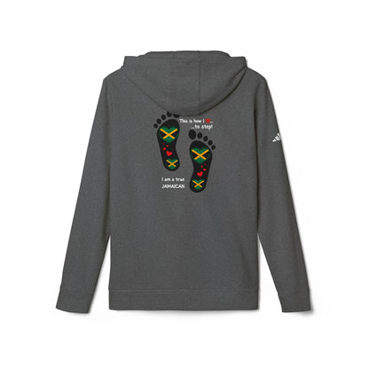 adidas® Unisex Fleece Hoodie - LoveJustJules Heart-Shaped Flag of Jamaica in Footprints Top - A Fusion of Style, Patriotism, and adidas® Quality -