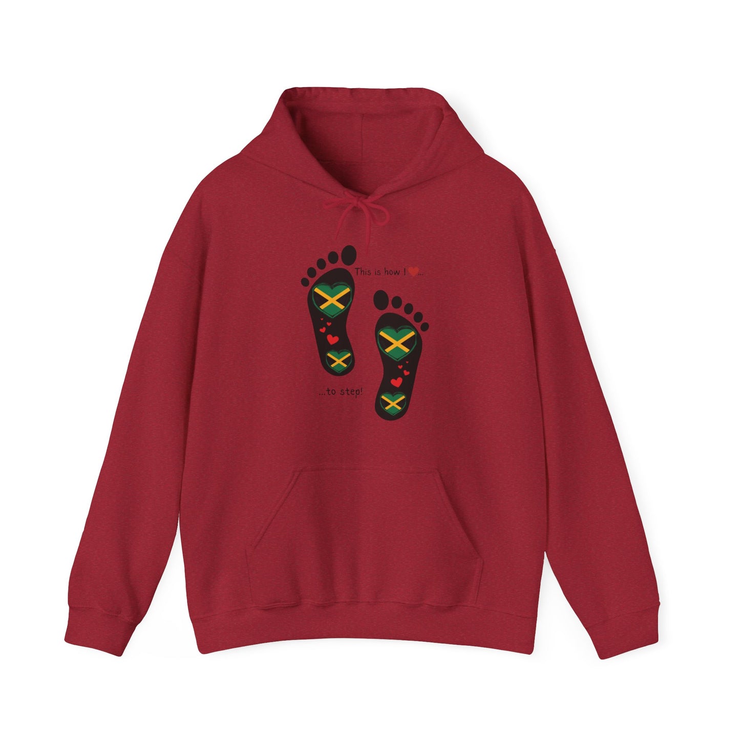 Jamaican Heritage Heart-Shaped Flag Footprints Unisex Hooded Top