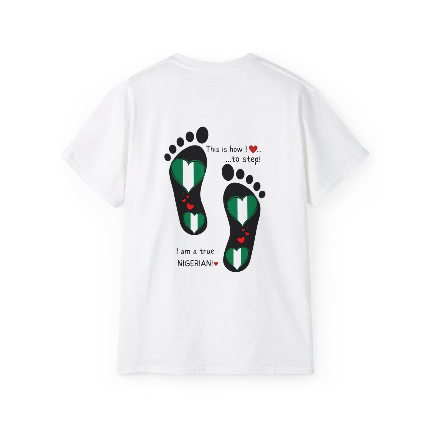 Unisex Ultra Cotton Tee - Nigerian Heart-Shaped Flag in Footprints