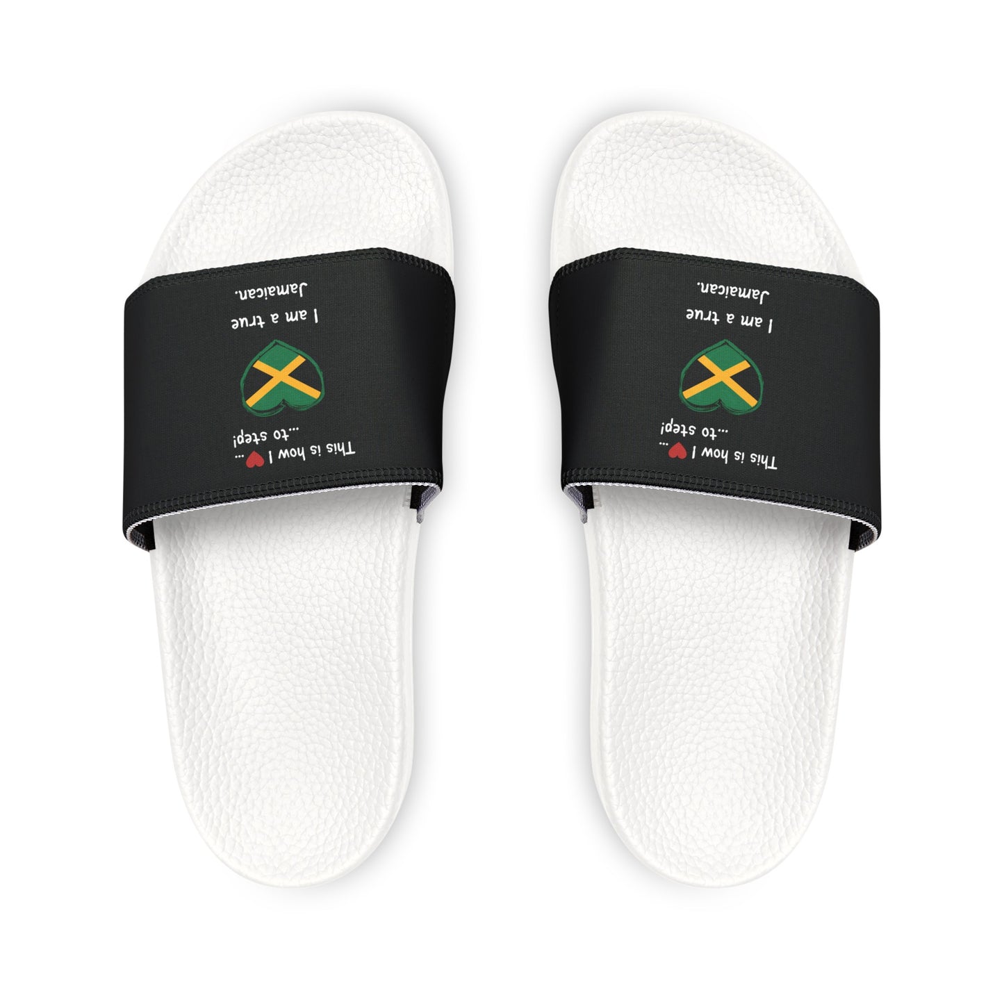 Men's PU Slide Sandals - Step into Jamaican pride with our newly designed Heart-shaped Jamaican flag slider footwear from LoveJustJules!