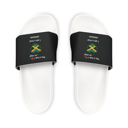 Men's PU Slide Sandals - Step into Jamaican pride with our newly designed Heart-shaped Jamaican flag slider footwear from LoveJustJules!