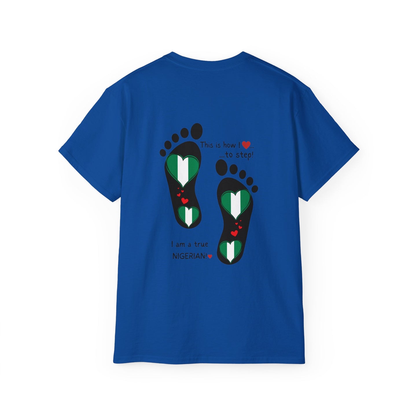 Unisex Ultra Cotton Tee - Nigerian Heart-Shaped Flag in Footprints