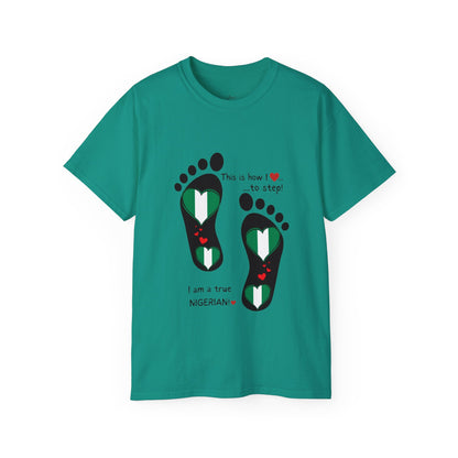 Unisex Ultra Cotton Tee - Nigerian Heart-Shaped Flag in Footprints