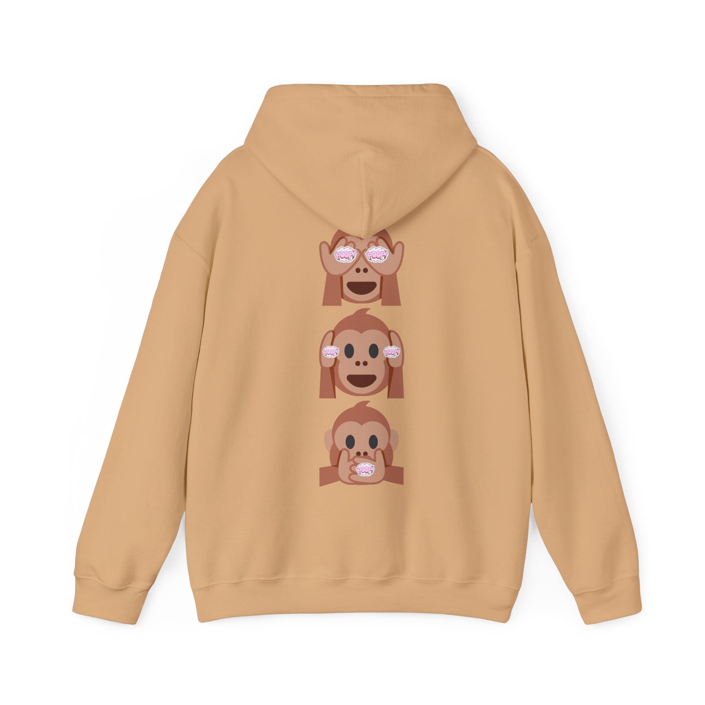 Introducing our iconic "See No Evil..Poop, Hear No Evil..Poop, Speak No Evil..Poop" monkeys hooded sweatshirt.