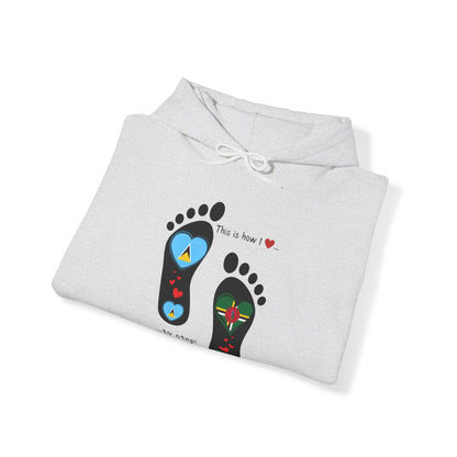 Saint Lucia & Dominica Flag Footprints Unisex Hoodie: Express dual-nationality Caribbean pride with unique designs on cozy sweatshirts