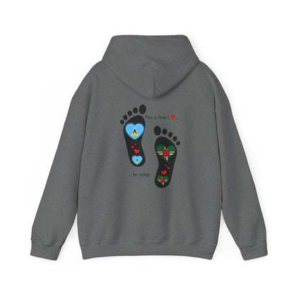 Saint Lucia & Dominica Flag Footprints Unisex Hoodie: Express dual-nationality Caribbean pride with unique designs on cozy sweatshirts