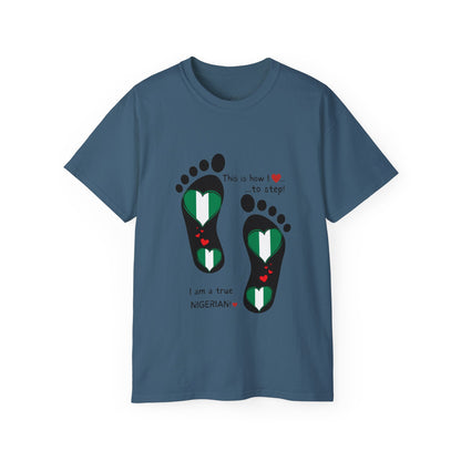 Unisex Ultra Cotton Tee - Nigerian Heart-Shaped Flag in Footprints