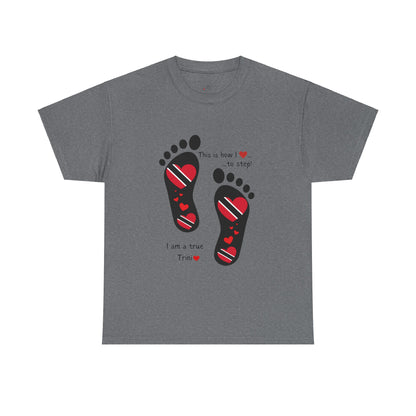 Introducing LoveJustJules's Exclusive Trinidad & Tobago Heart-Shaped Flags Footprint Tee - Trini flags in footprints.  Gift Idea.