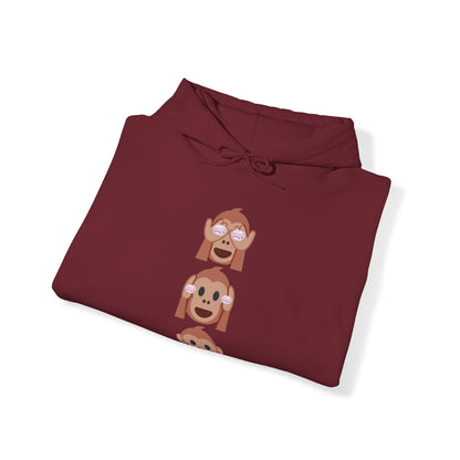 Introducing our iconic "See No Evil..Poop, Hear No Evil..Poop, Speak No Evil..Poop" monkeys hooded sweatshirt.