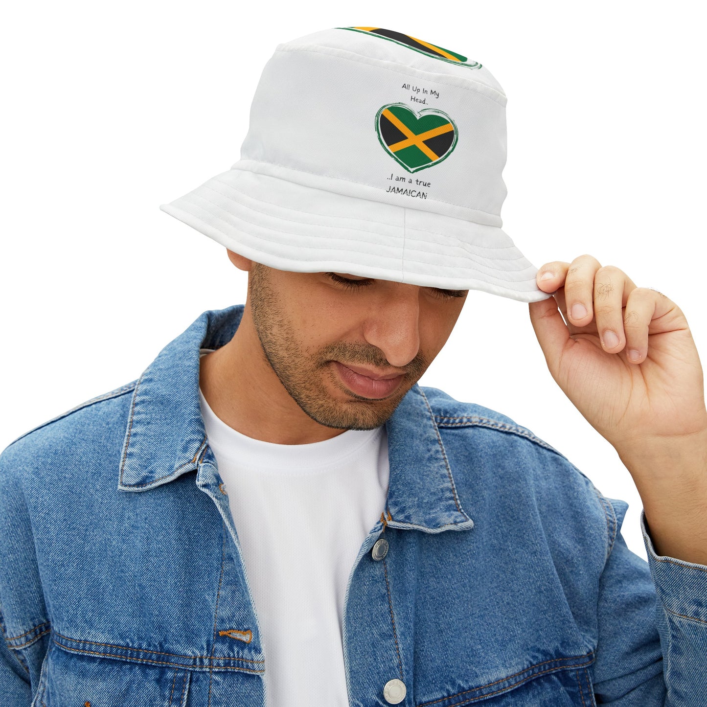 Elevate your style and showcase your Jamaican heritage with the LoveJustJules Heart-shaped Jamaican Flag Fisherman's Bucket Hat