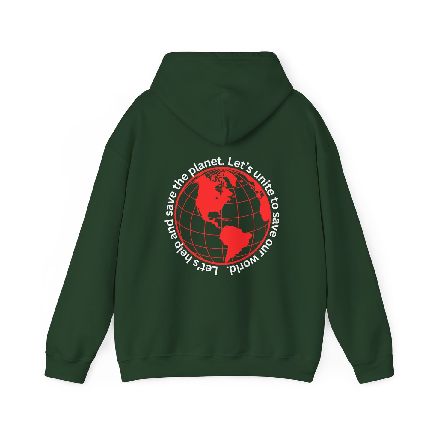 Red World Outline Hooded Top. Eco-friendly fashion with a message. Save the planet, unite the world.