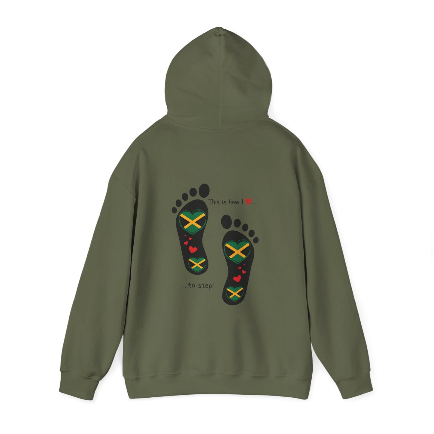 Jamaican Heritage Heart-Shaped Flag Footprints Unisex Hooded Top