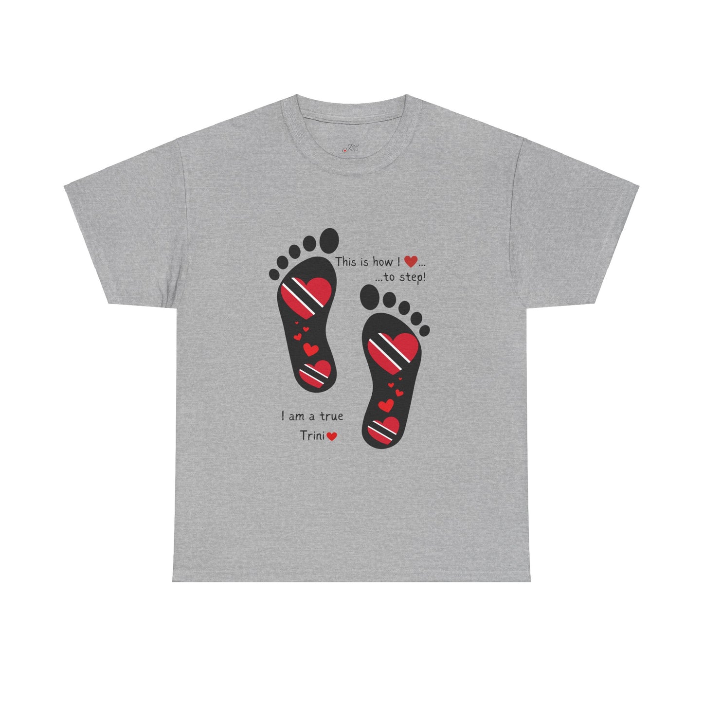 Introducing LoveJustJules's Exclusive Trinidad & Tobago Heart-Shaped Flags Footprint Tee - Trini flags in footprints.  Gift Idea.