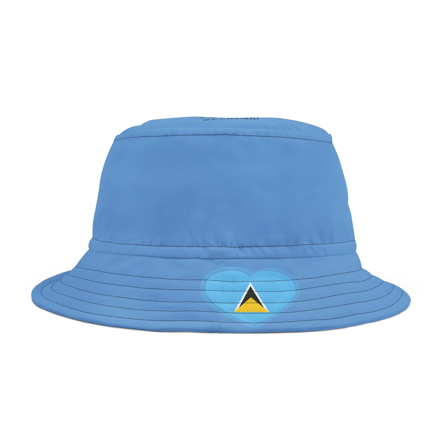 Blue St. Lucian Heritage Heart-Shaped Flag Bucket Hat with 'All Up In My Head... I am a True St. Lucian' Text