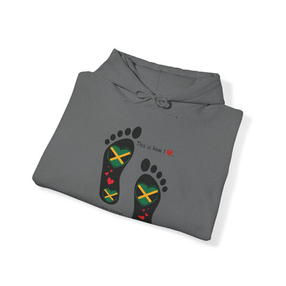 Jamaican Heritage Heart-Shaped Flag Footprints Unisex Hooded Top