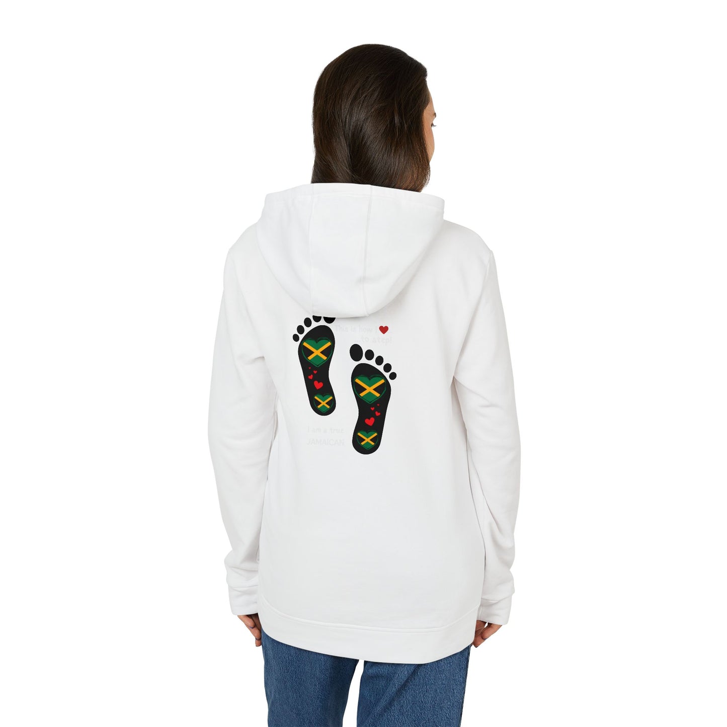 adidas® Unisex Fleece Hoodie - LoveJustJules Heart-Shaped Flag of Jamaica in Footprints Top - A Fusion of Style, Patriotism, and adidas® Quality -