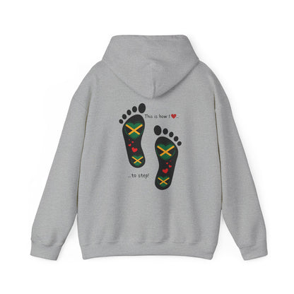Jamaican Heritage Heart-Shaped Flag Footprints Unisex Hooded Top